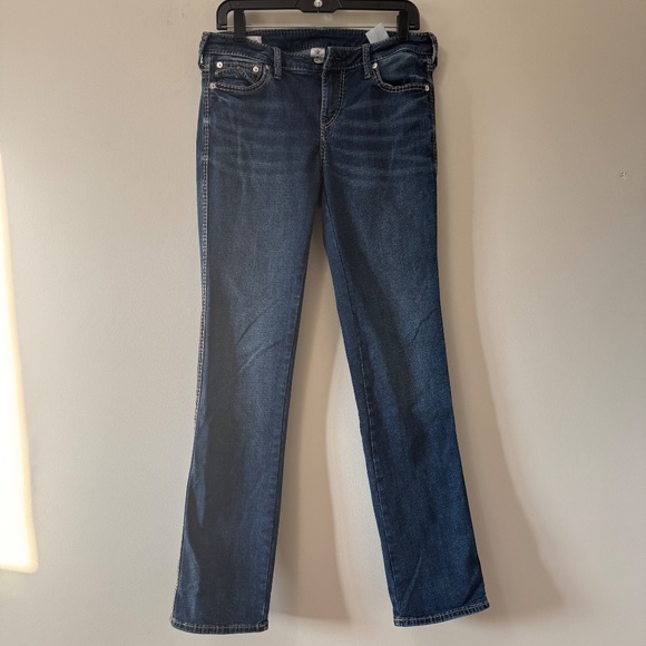 True Religion Billie Mid Rise Women Dark Blue Straight Leg Jeans SZ 31 - Picture 2 of 12